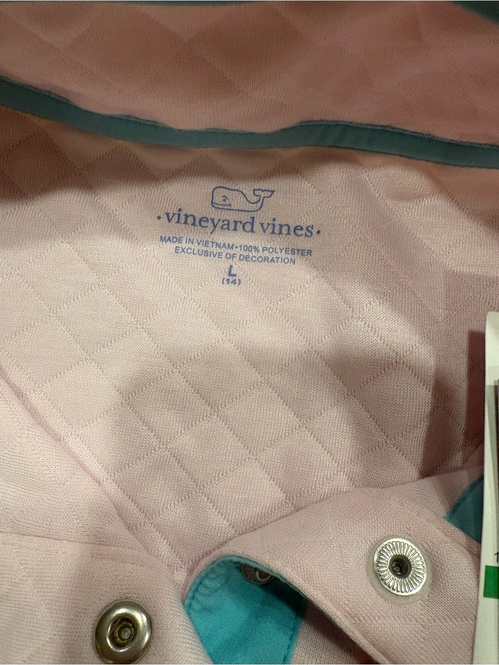 Vineyard Vines Pink Quilted Pullover with Purple & Teal Trim - Kids - Picture 3 of 4